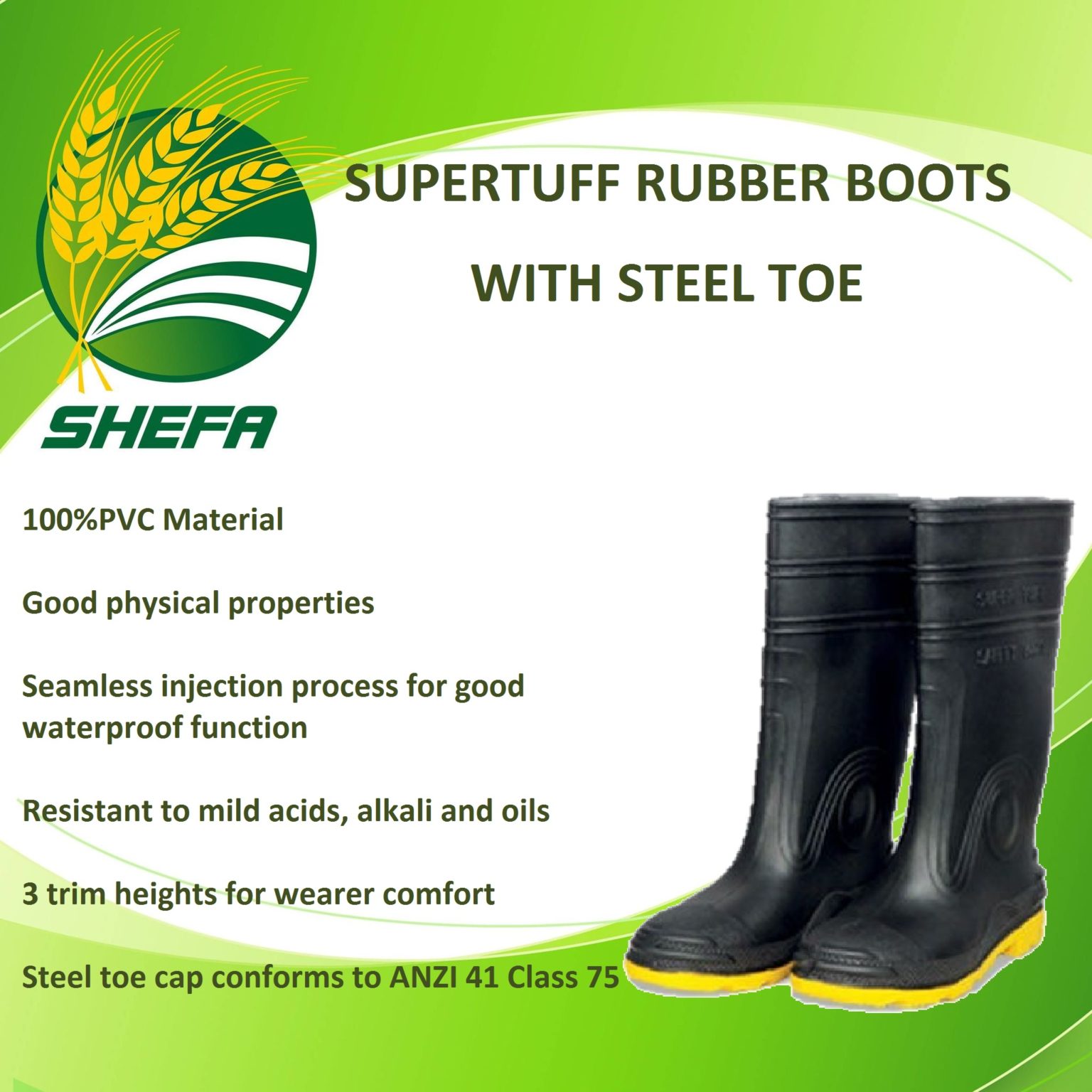 Supertuff Rubber Boots with Steel Toe Shefa Industrial Products Inc.